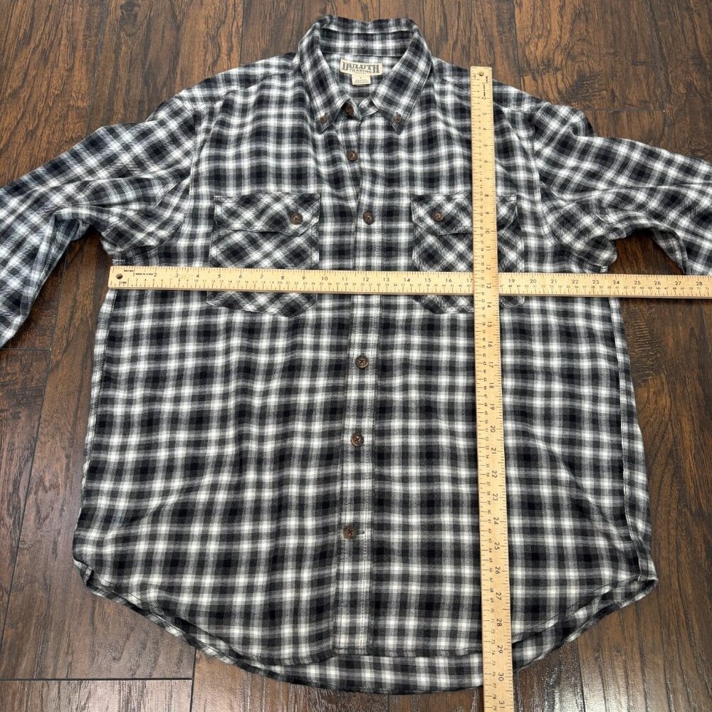 Duluth Trading Co Flannel Shirt Large Gray Plaid Cotton Blend Button-Front Men's - Picture 7 of 10